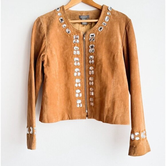 Kenar Camel Beige Suede Large Rhinestone Jacket M